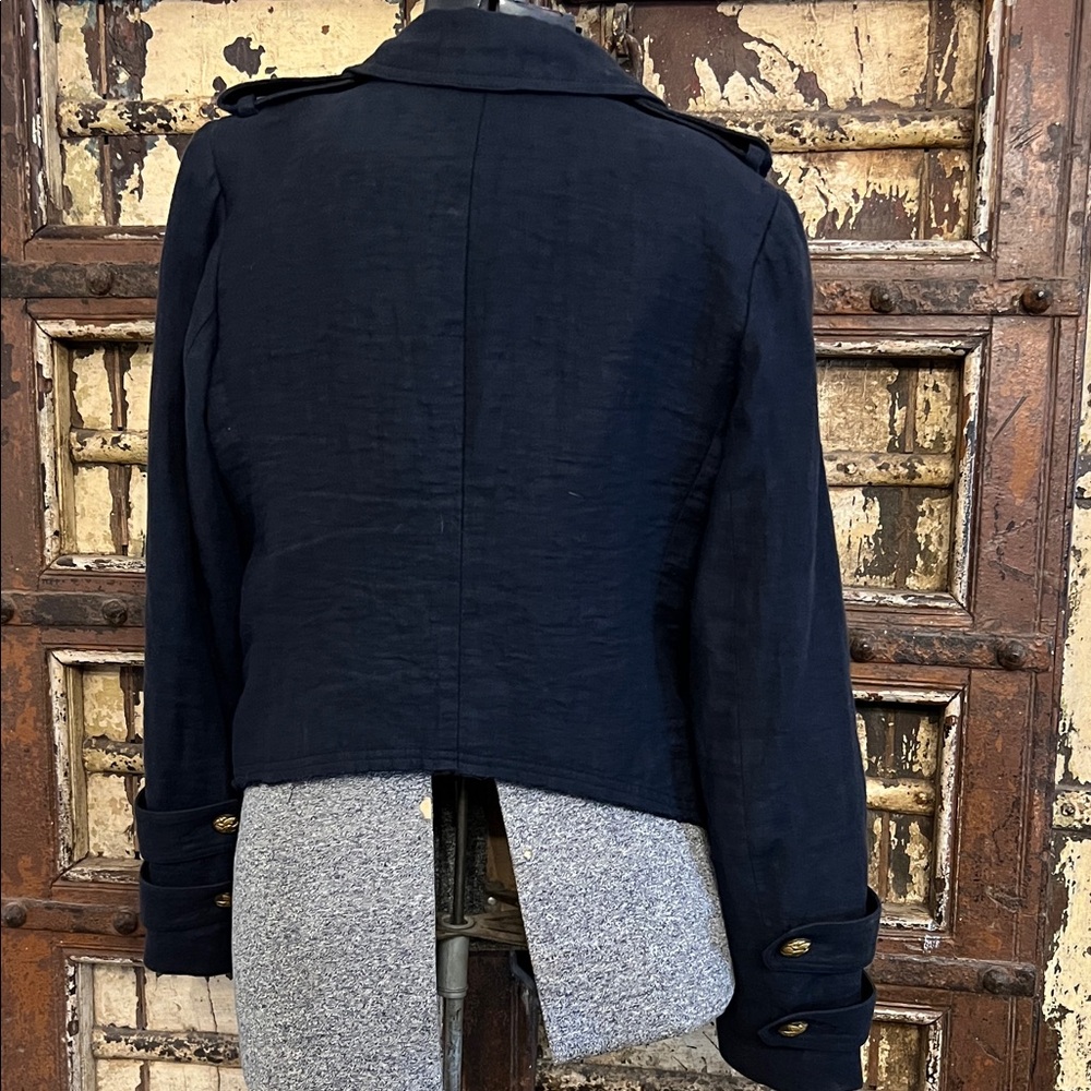 Smythe Les Vestes Women's Navy Double-Breasted Linen Military Jacket - Picture 4 of 6